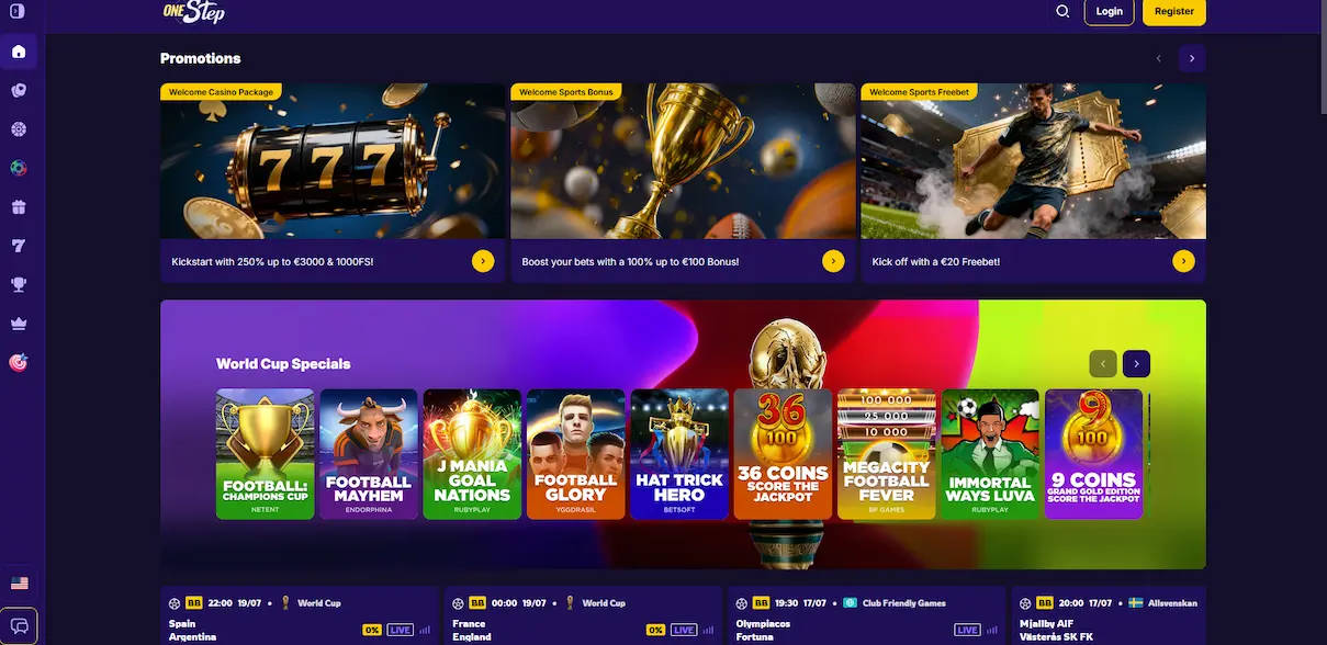Übersicht des Spielkatalogs von Onestep Casino