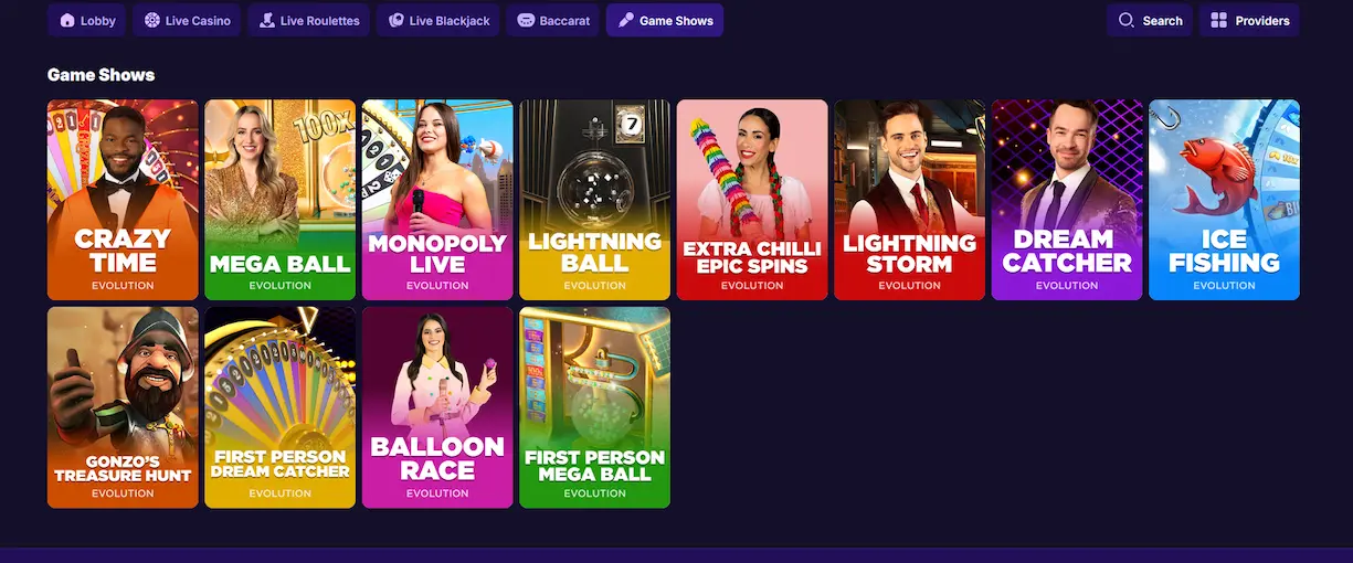 Live Game Show im Onestep Casino