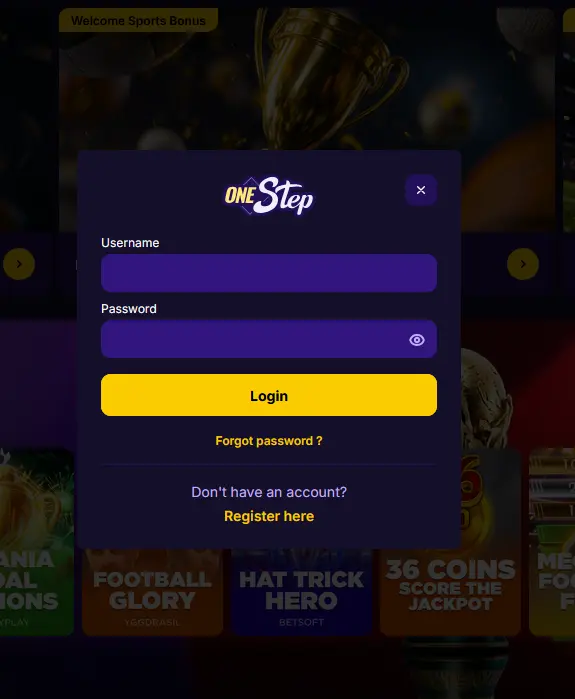 Login-Bildschirm von Onestep Casino